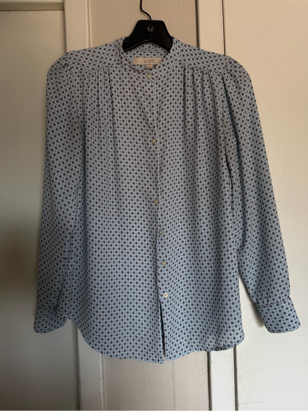 LOFT Light Blue Printed Button-Up Shirt